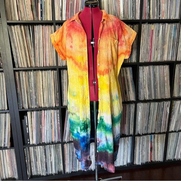 Multicolor Tie-Dye Crochet Dress, Grateful Dead, Phish, Handmade, XL Size 16-18 - Picture 8 of 10